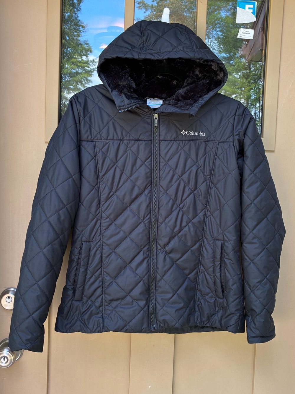 Columbia Quilted Hooded Puffer Jacket Faux Fur Lining Women's Medium